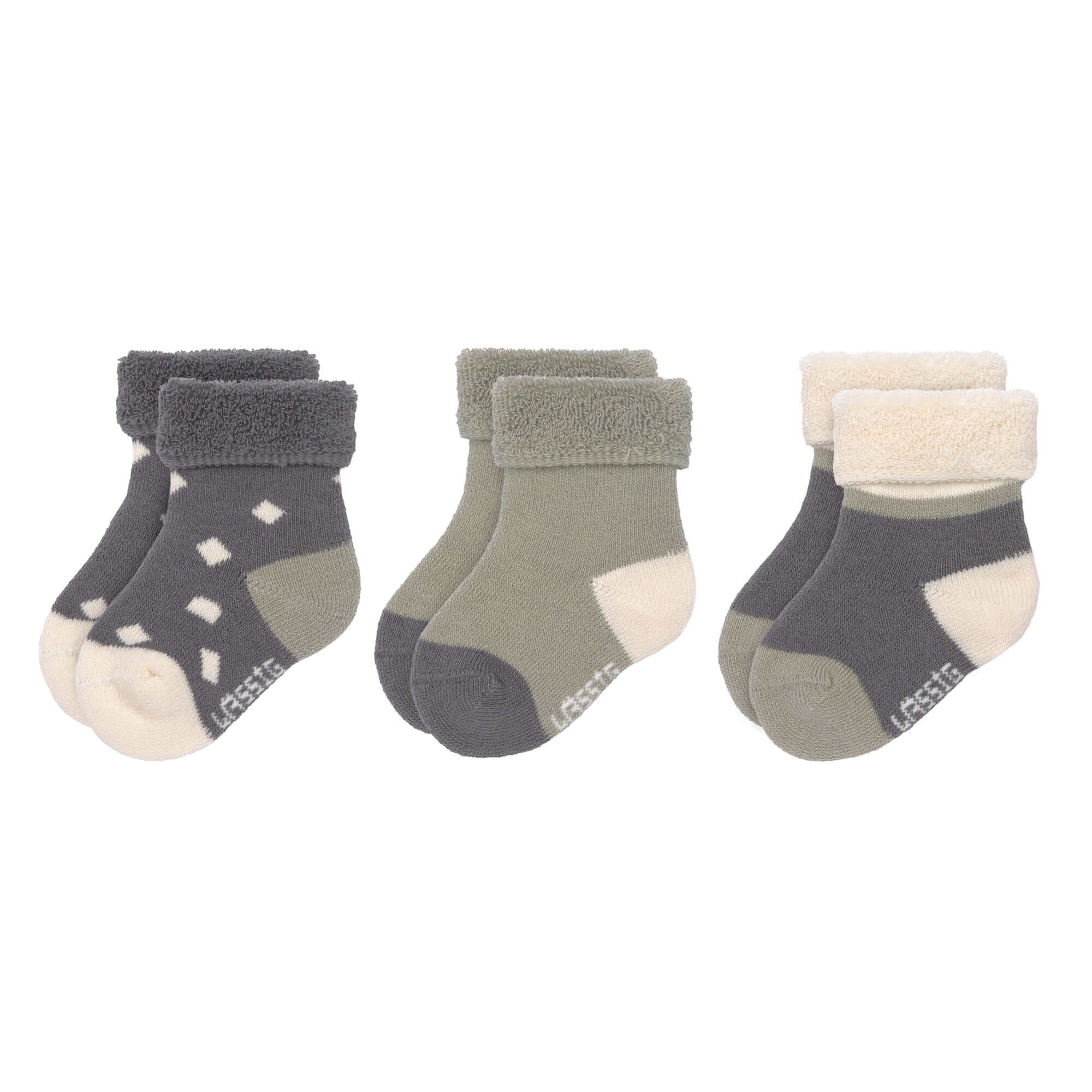 Baby-Socken aus Bio-Baumwolle(3er-Pack) GOTS - "Anthracite/Olive" kiglu-laessig-babysocken6