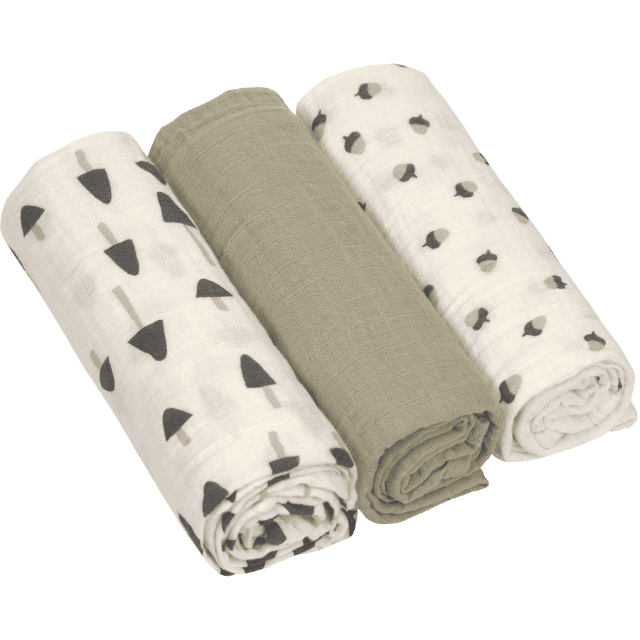 LÄSSIG - Spucktücher/ Mulltücher (3 Stk) L - Little Forest "Olive" laessig-mulltuecher-l-3er-pack-little-forest-olive-85-x-85-cm-a403501