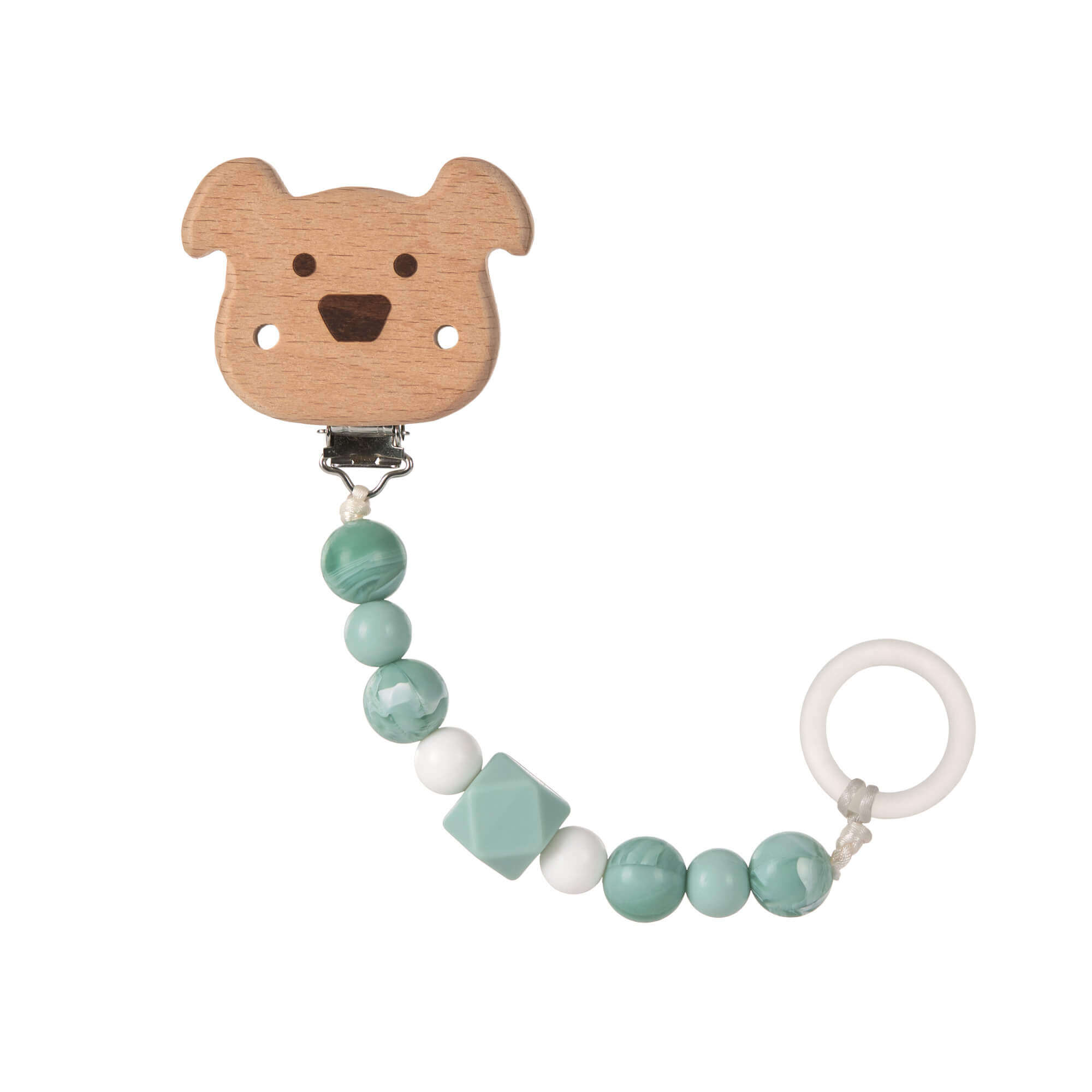 Schnullerkette aus Holz mit Silikonring "Little Chums Dog" kiglu-laessig-schnuller-dog