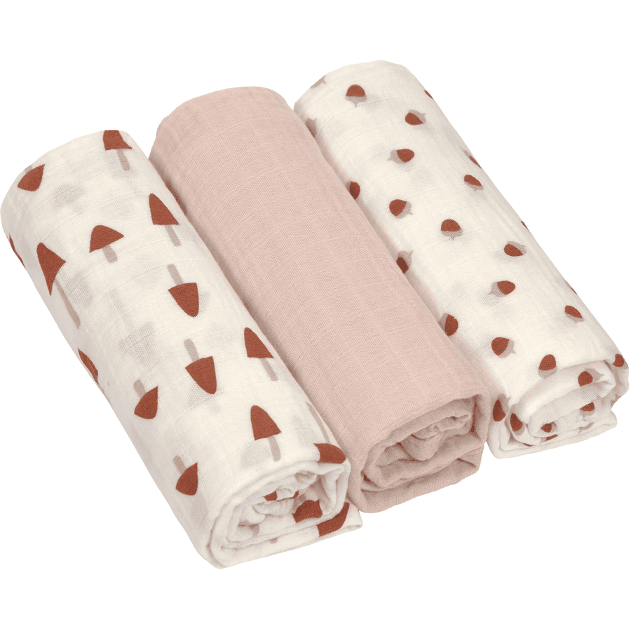 LÄSSIG - Spucktücher/ Mulltücher (3 Stk) L - Little Forest "Powder Pink" laessig-mulltuecher-l-3er-pack-little-forest-powder-pink-85-x-85-cm-a403498