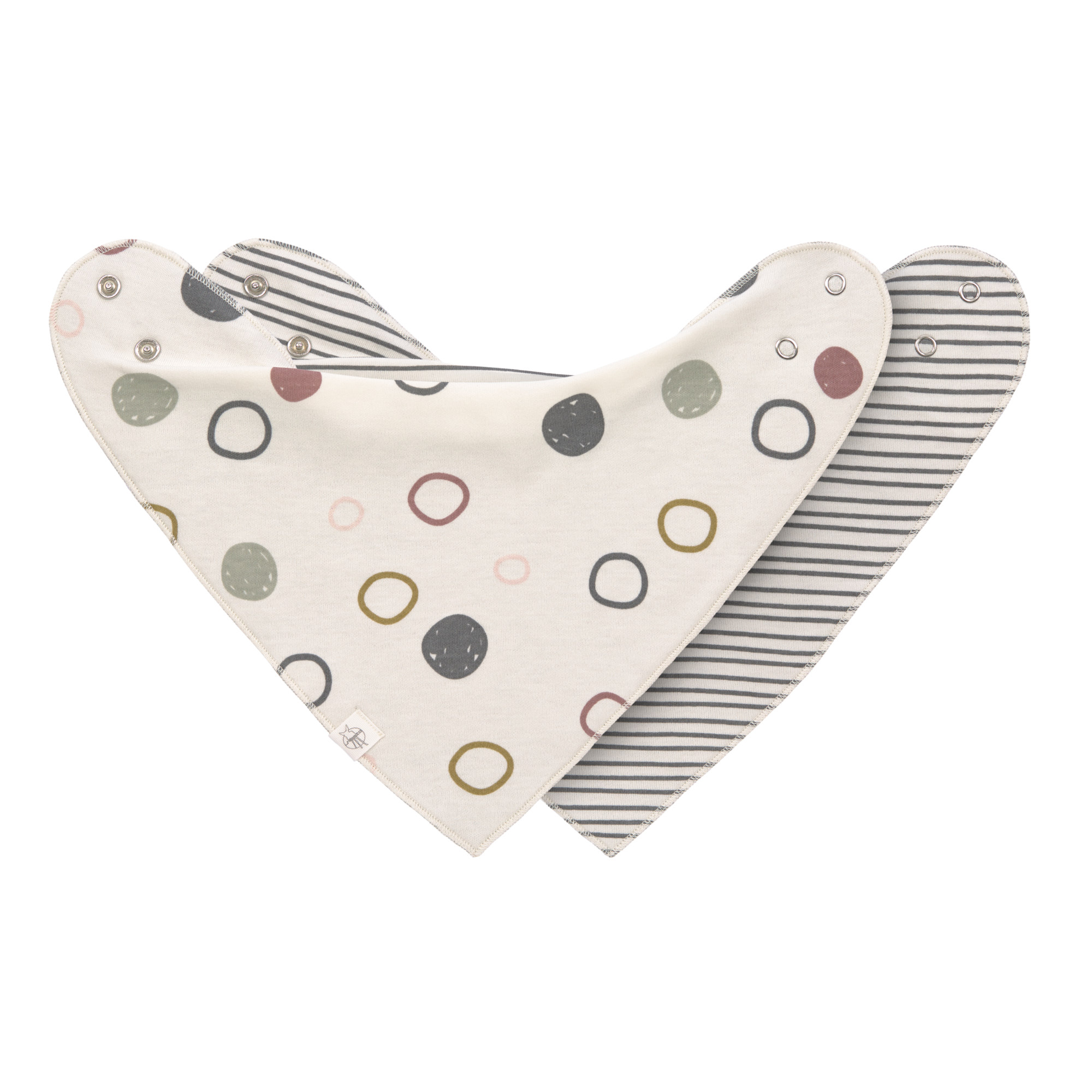 Doppelpack Dreiecks-Halstücher aus Bio-Baumwolle GOTS "Offwhite Circles/Stripes" kiglu-laessig-bandana-offwhite